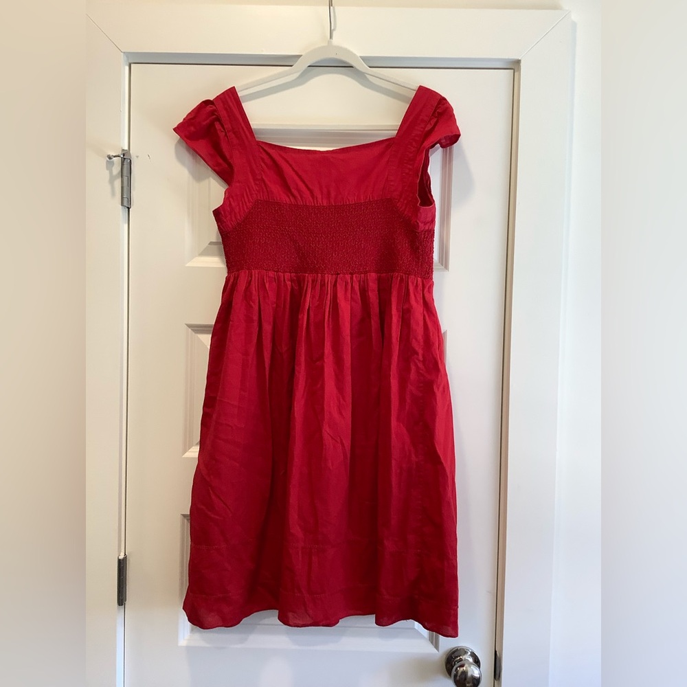 Anthropologie Mauve Smocked Dress Cotton Dress Cranberry Red Midi Dress Size 8